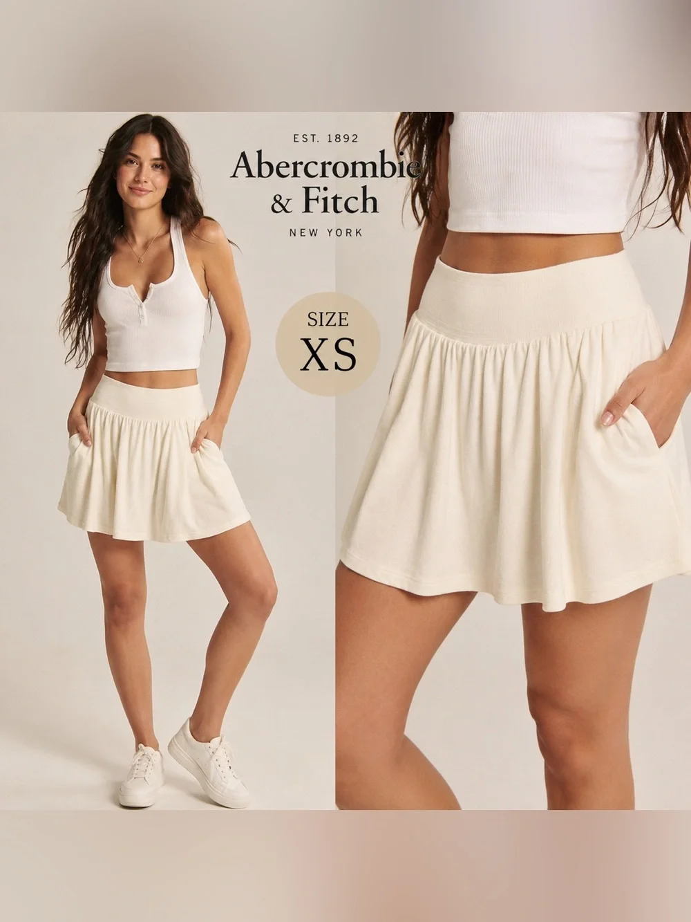 Abercrombie & Fitch Ivory Pocket Mini Skirt XS Soft Stretch Cottagecore boho